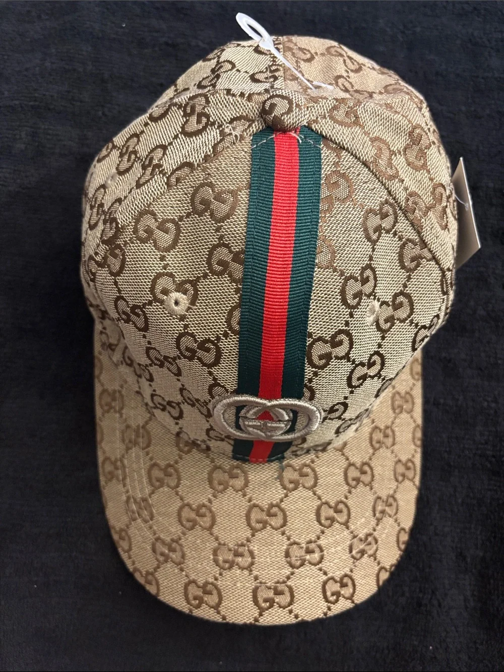 Beige GG Monogram Baseball Cap with Green-Red Web please read 👇